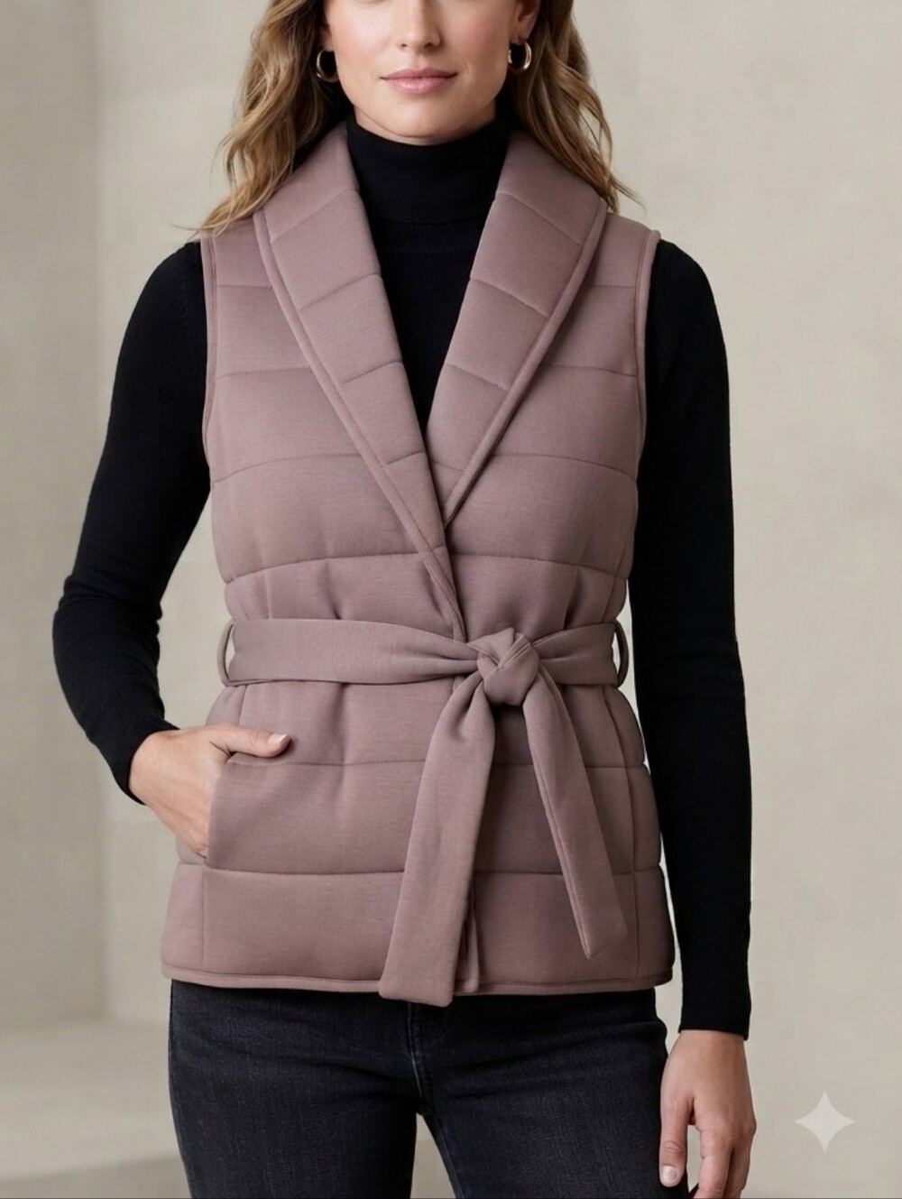 BRAND NEW w/TAGS Spanx Mauve Quilted Tie-Waist Vest Sz Size Large L